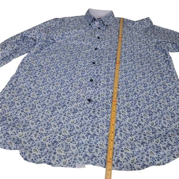 Attore Camicia Mens XXXL Long Sleeve Button Down Shirt Blue Paisley Flip Cuffs - Picture 6 of 11